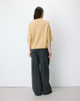 Pull oversize manches 3/4 col rond ocre Asher