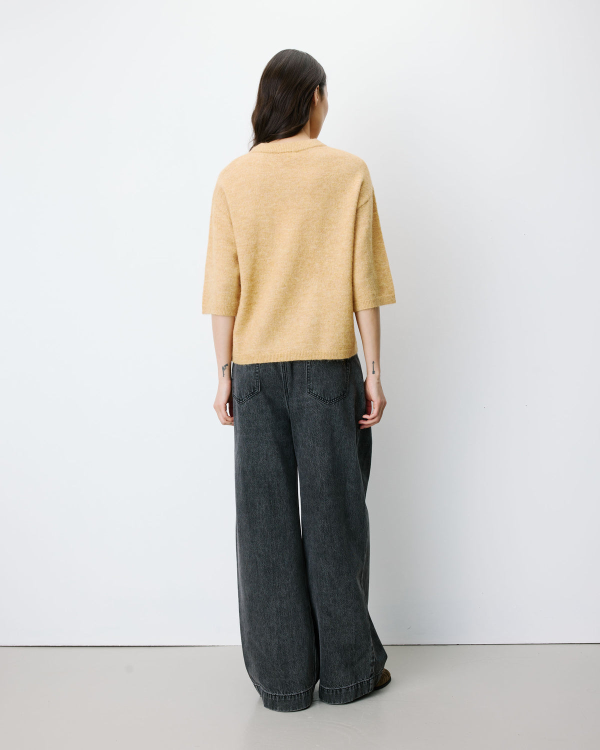 Pull oversize manches 3/4 col rond ocre Asher
