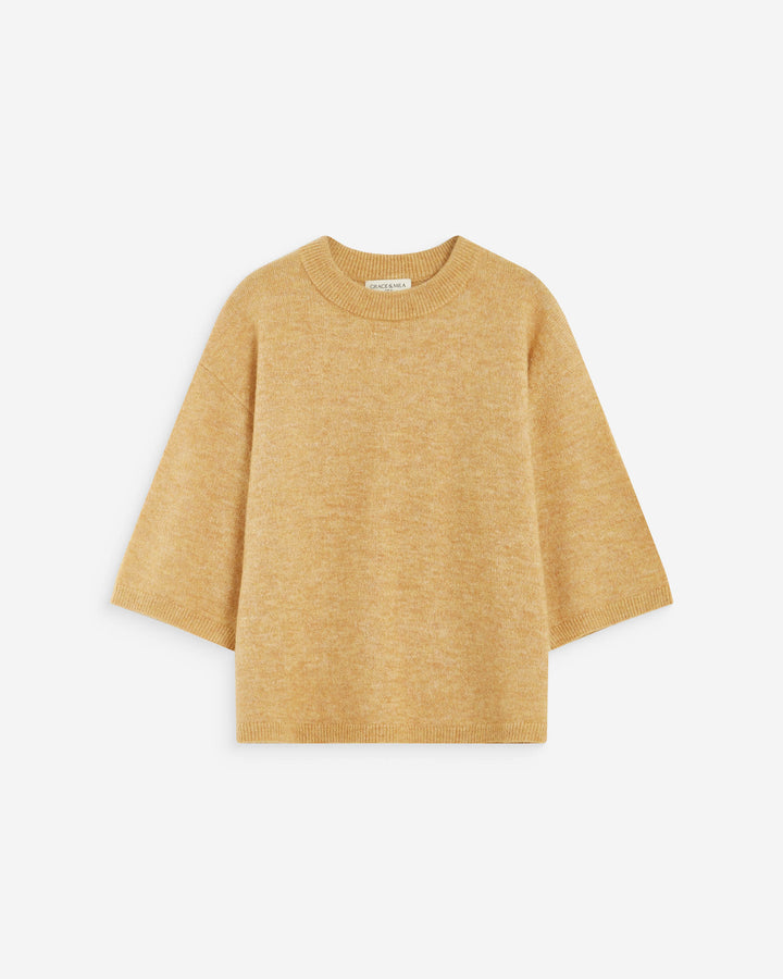 Pull oversize manches 3/4 col rond ocre Asher