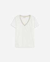 T-shirt manches courtes col V contrasté ivoire Aurelien