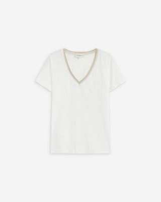 T-shirt manches courtes col V contrasté ivoire Aurelien