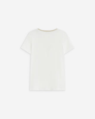 T-shirt manches courtes col V contrasté ivoire Aurelien