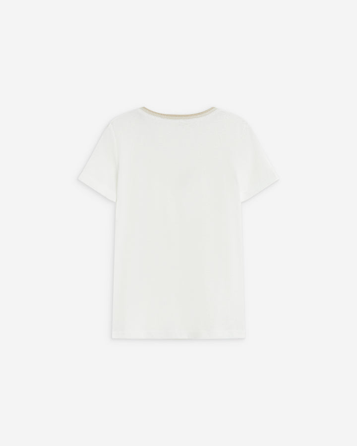 T-shirt manches courtes col V contrasté ivoire Aurelien
