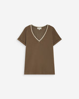 T-shirt manches courtes col V contrasté kaki Aurelien