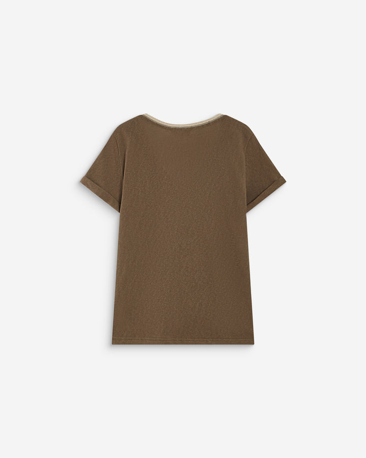 T-shirt manches courtes col V contrasté kaki Aurelien