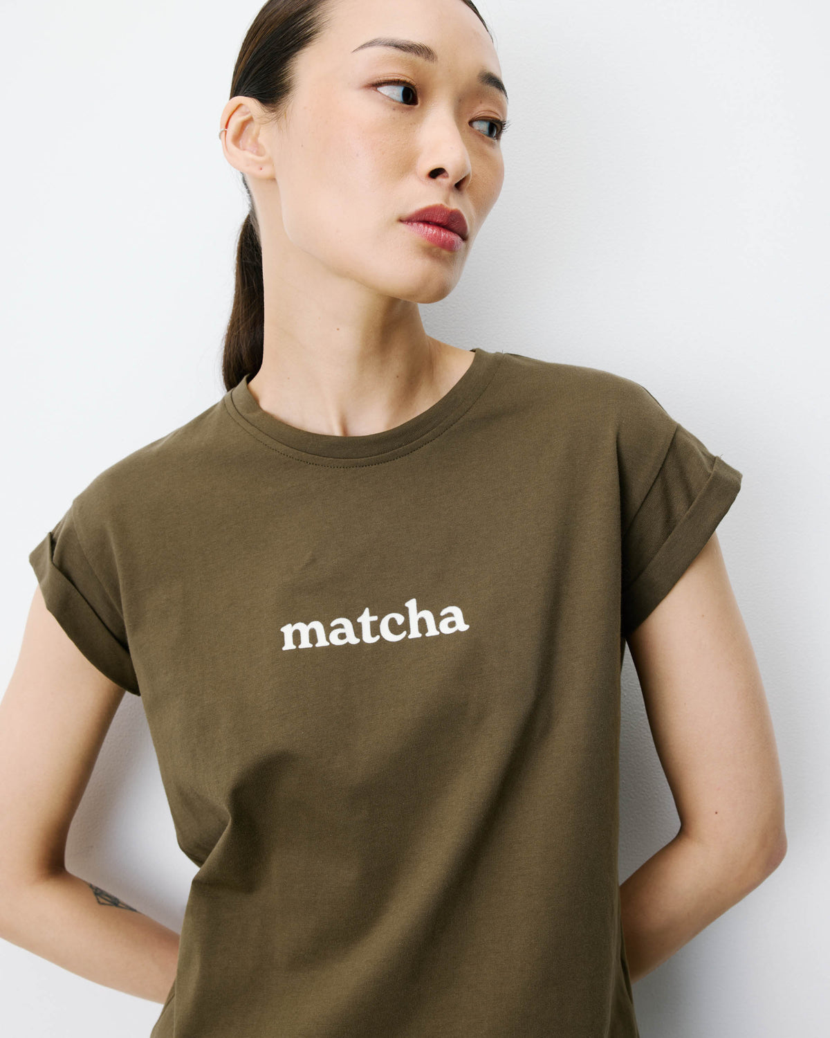 Cotton short-sleeve slogan T-shirt kaki Atlas