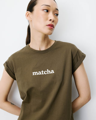 T-shirt en coton manches courtes à inscription kaki Atlas