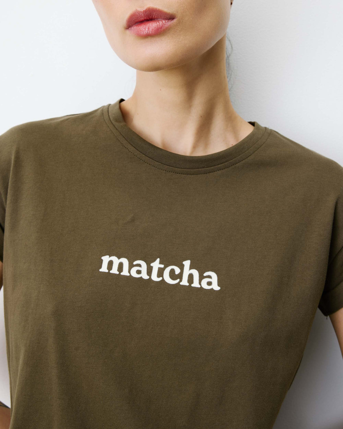 Cotton short-sleeve slogan T-shirt kaki Atlas
