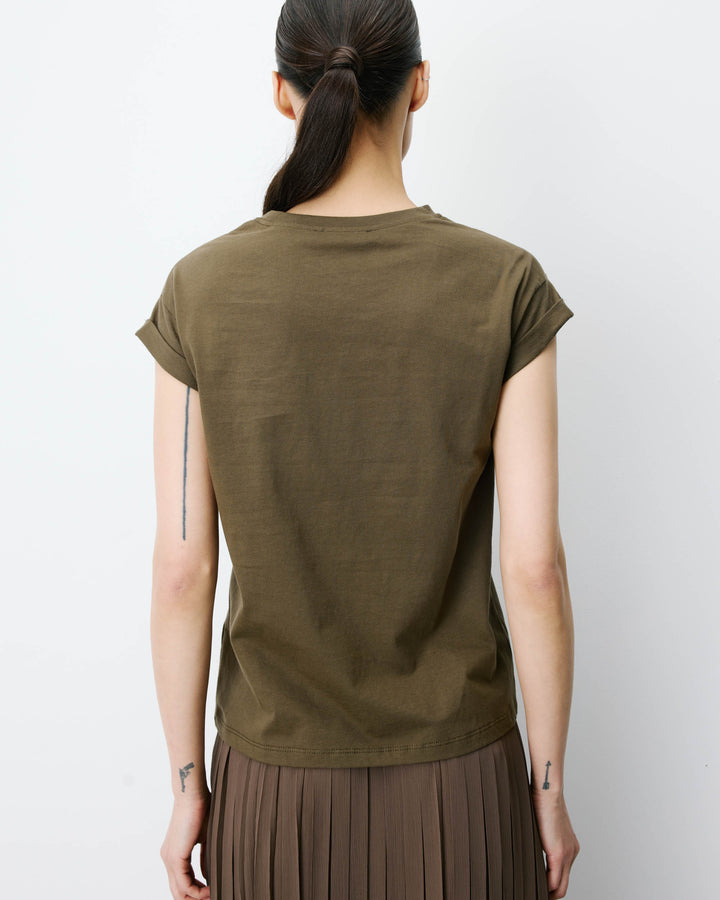 Cotton short-sleeve slogan T-shirt kaki Atlas