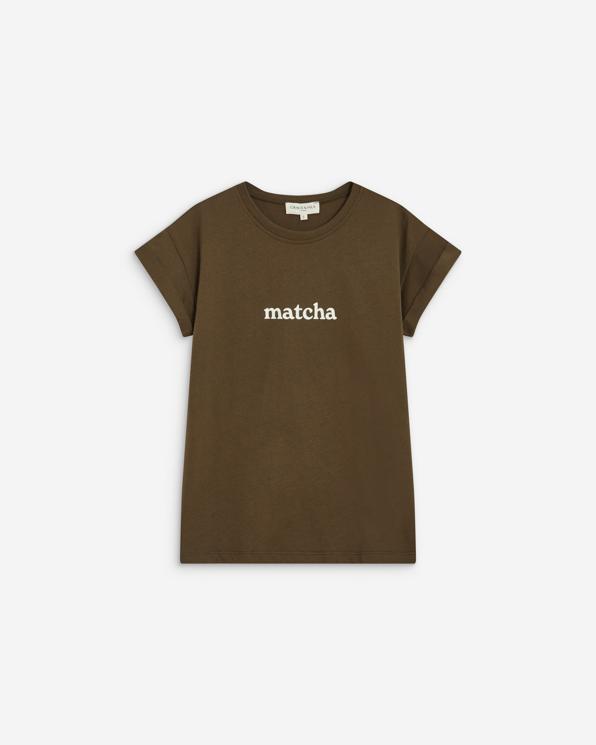 Cotton short-sleeve slogan T-shirt kaki Atlas