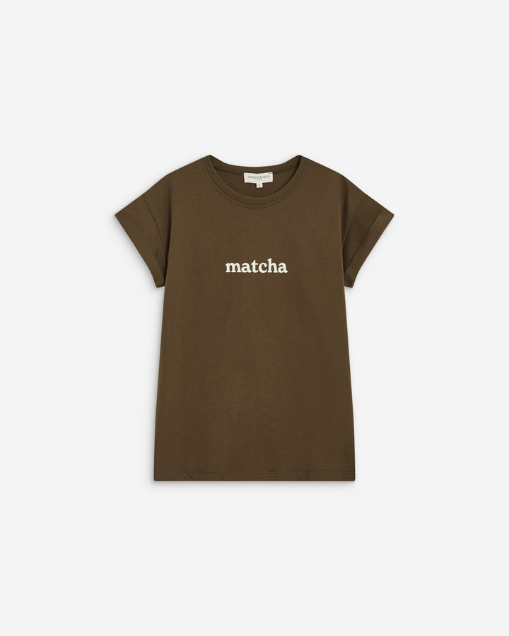 Cotton short-sleeve slogan T-shirt kaki Atlas