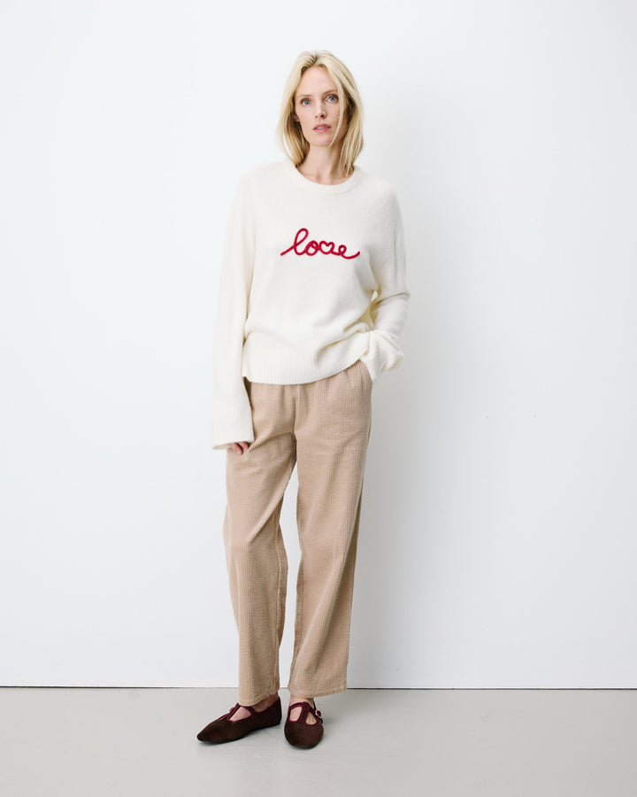 Jersey cuello redondo con texto bordado ivoire Aubin