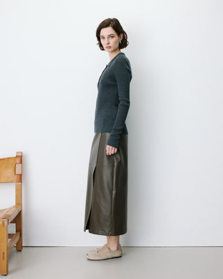 Pull ajusté col polo en maille côtelée anthracite Angelo