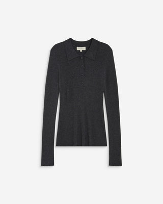 Pull ajusté col polo en maille côtelée anthracite Angelo