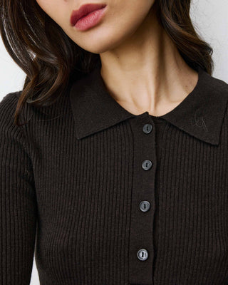 Pull ajusté col polo en maille côtelée chocolat Angelo