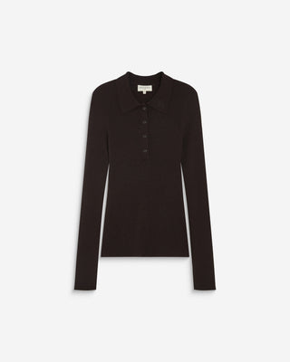 Pull ajusté col polo en maille côtelée chocolat Angelo