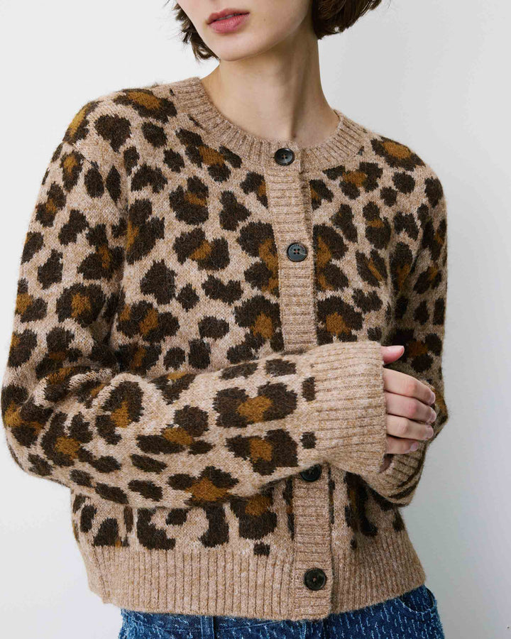 Cardigan manches longues col rond à motif leo Agnes