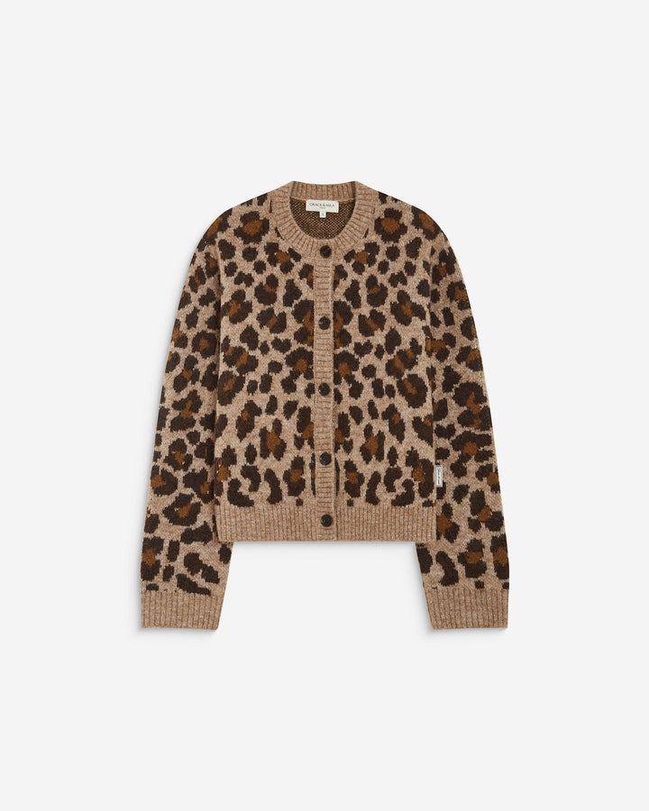Cardigan manches longues col rond à motif leo Agnes