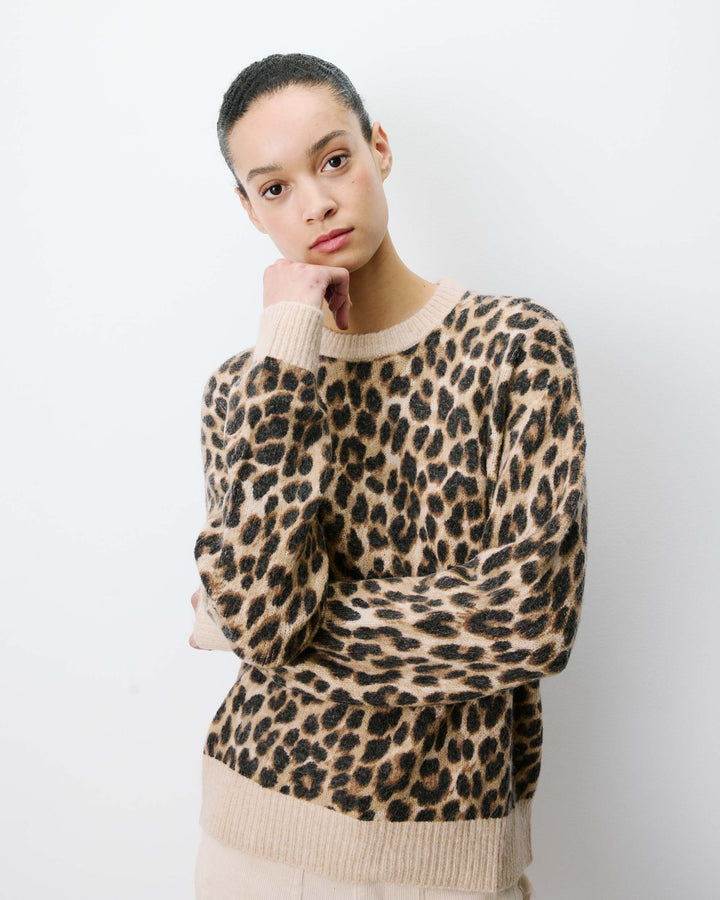 Pull manches longues col rond à motif leo Alexiel