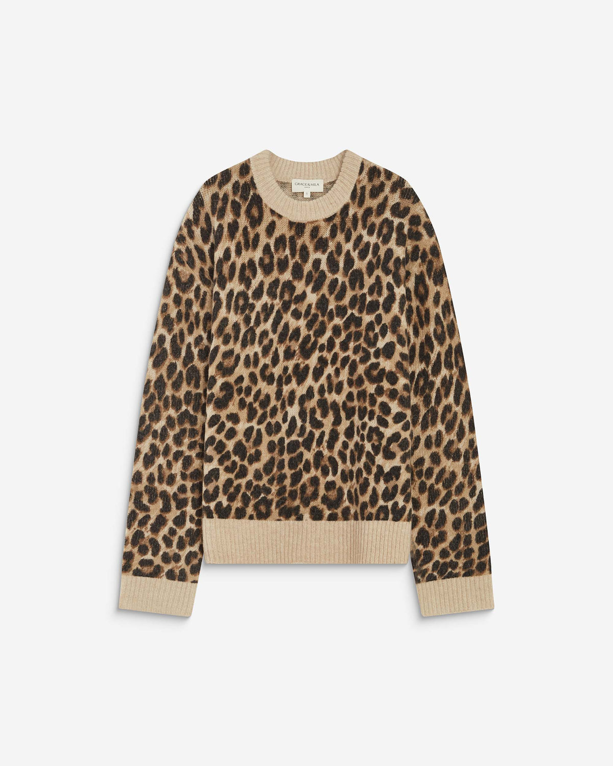 Pull manches longues col rond à motif leo Alexiel