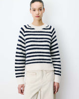 Pull à rayures en alpaga et laine mélangée marine Aimond