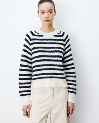 Pull à rayures en alpaga et laine mélangée marine Aimond