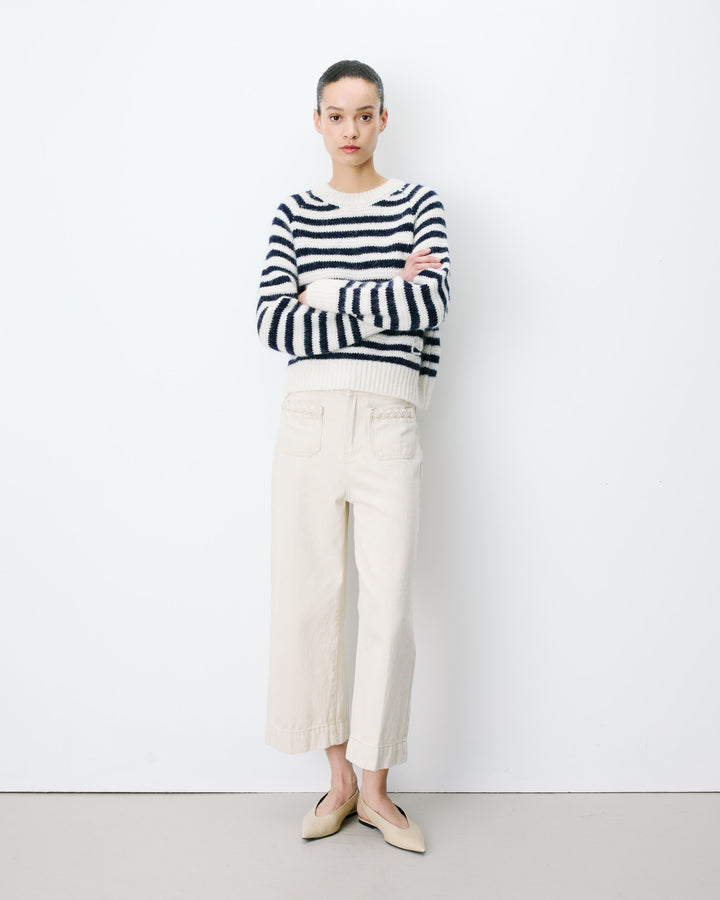 Pull à rayures en alpaga et laine mélangée marine Aimond