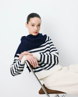 Pull à rayures en alpaga et laine mélangée marine Aimond