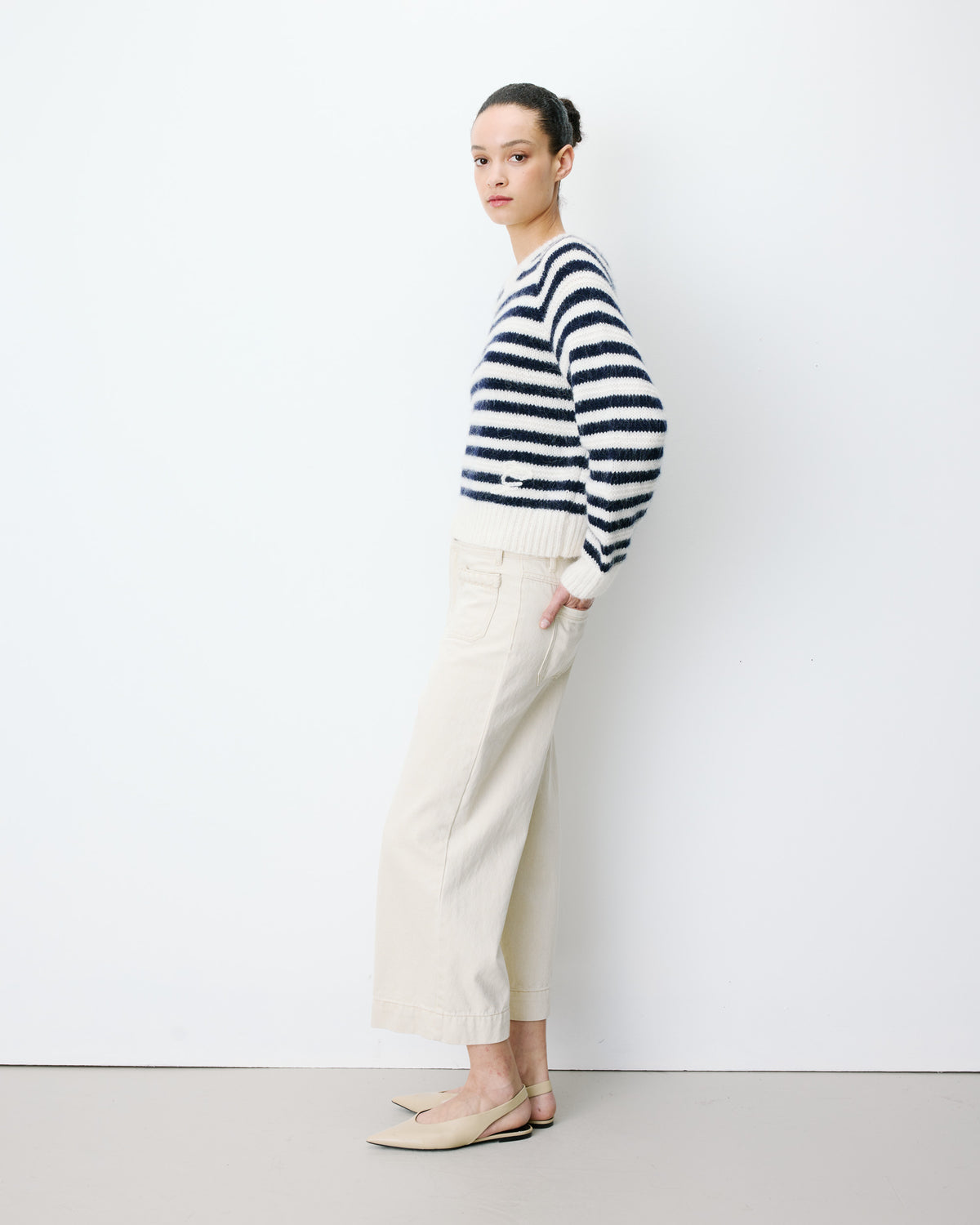 Pull à rayures en alpaga et laine mélangée marine Aimond