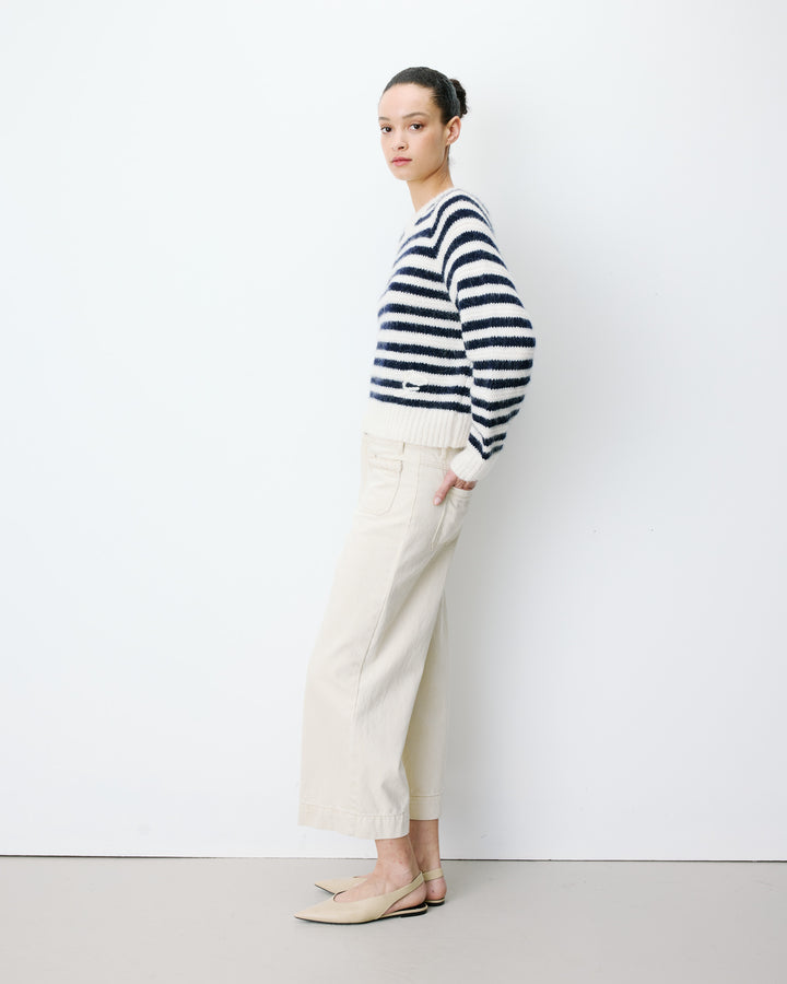 Pull à rayures en alpaga et laine mélangée marine Aimond