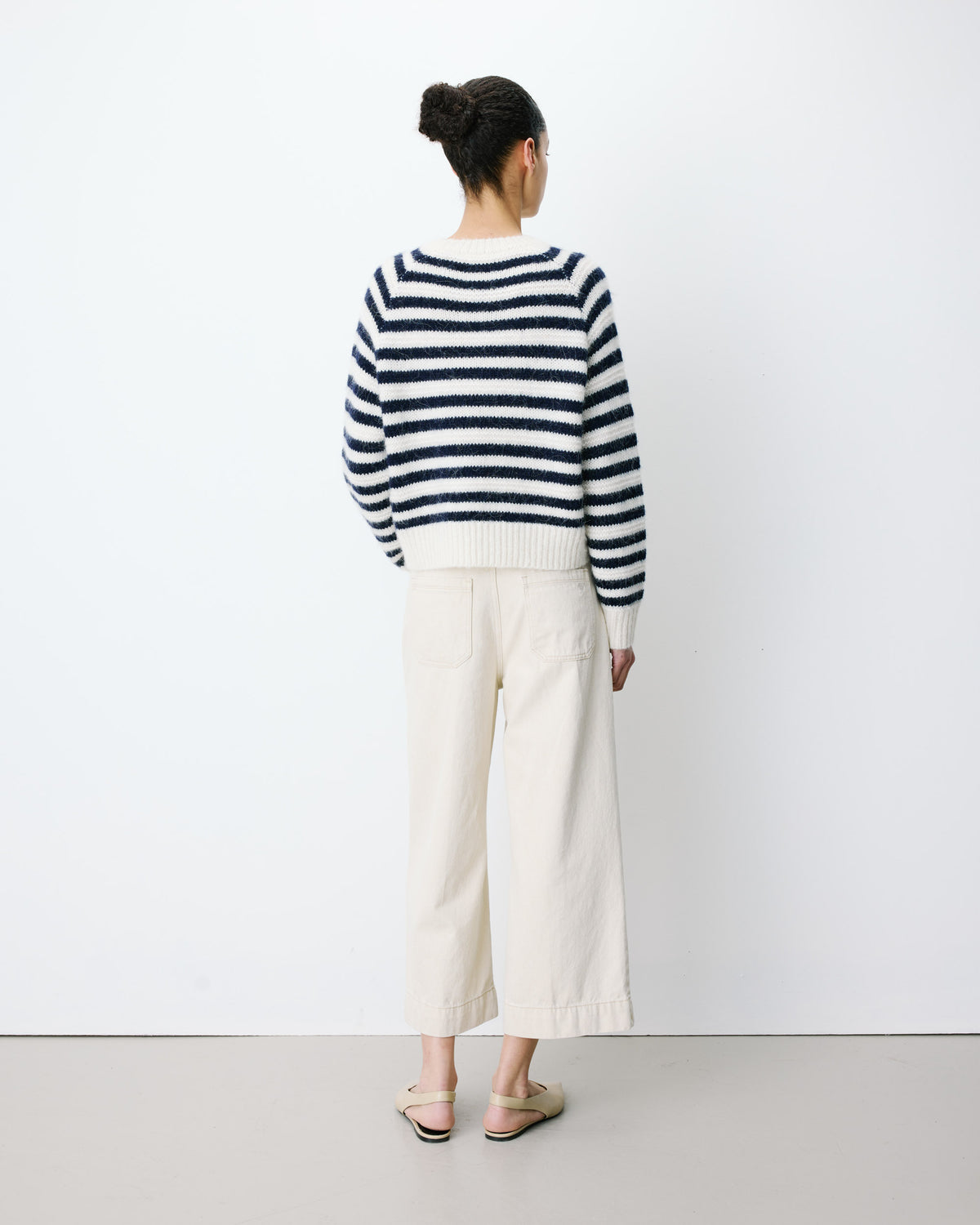 Pull à rayures en alpaga et laine mélangée marine Aimond