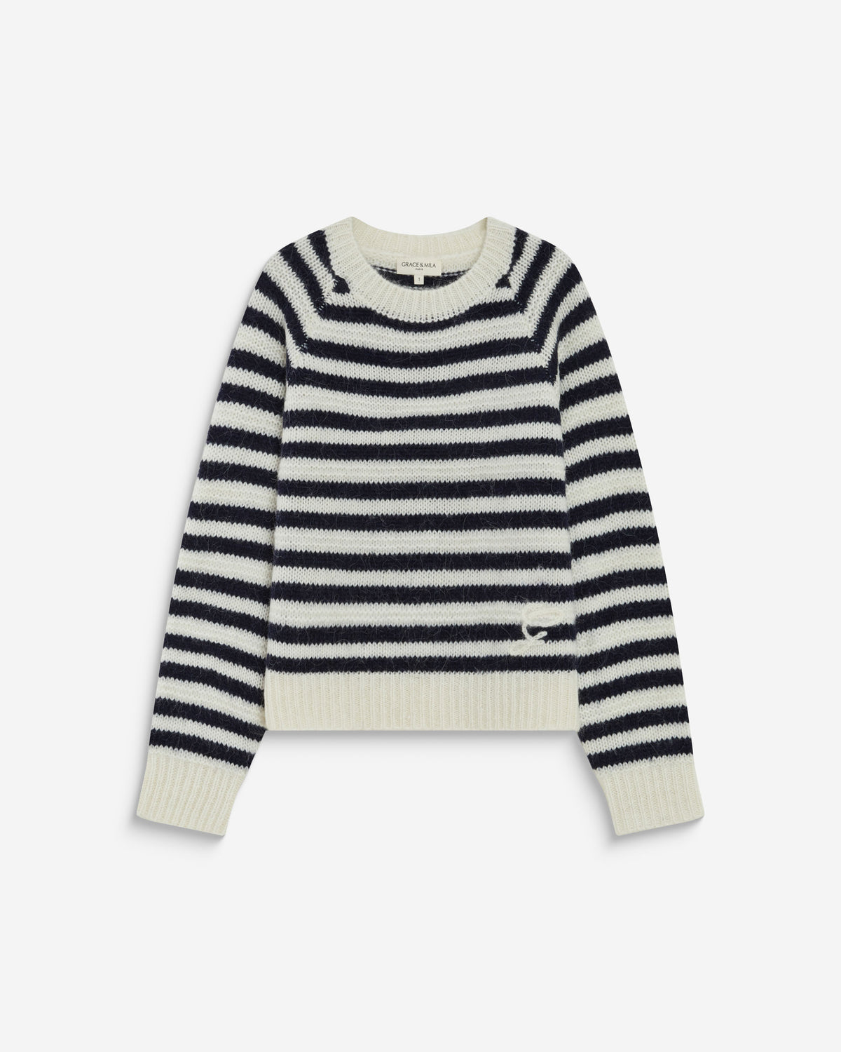 Pull à rayures en alpaga et laine mélangée marine Aimond