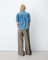 Blouse en denim col V manches bouffantes lightblue Amande