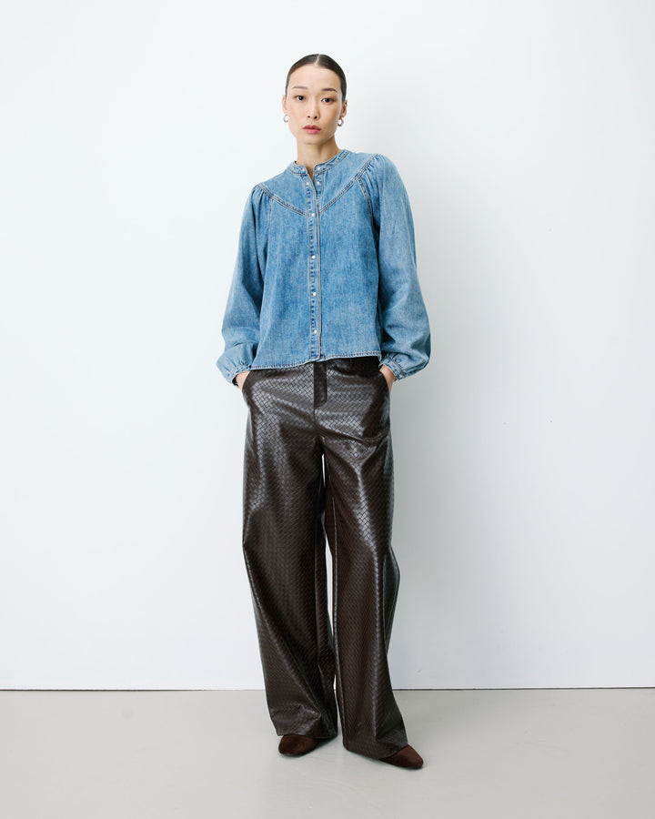 Blouse en denim évasée manches longues lightblue Anaelle