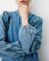 Blouse en denim évasée manches longues lightblue Anaelle