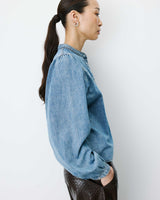 Blouse en denim évasée manches longues lightblue Anaelle