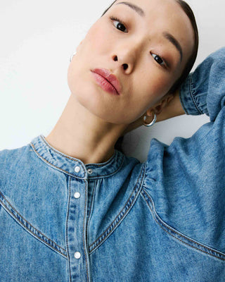 Blouse en denim évasée manches longues lightblue Anaelle