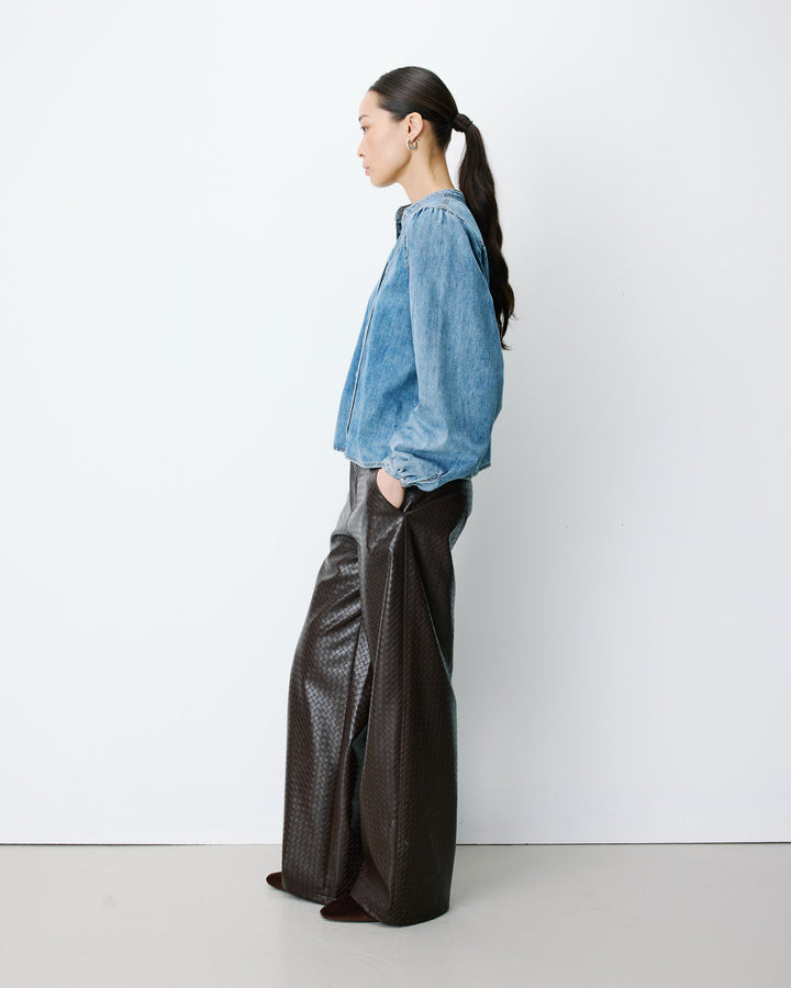 Blouse en denim évasée manches longues lightblue Anaelle