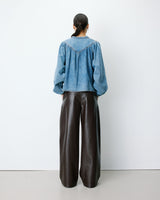 Blouse en denim évasée manches longues lightblue Anaelle