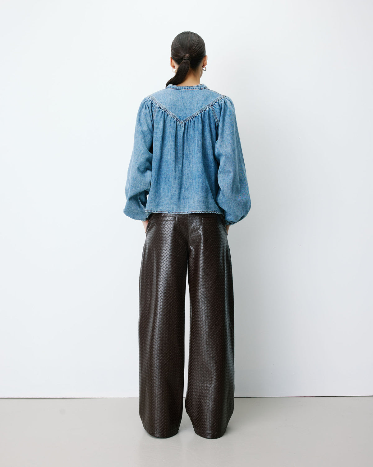 Blouse en denim évasée manches longues lightblue Anaelle