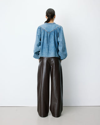Blouse en denim évasée manches longues lightblue Anaelle