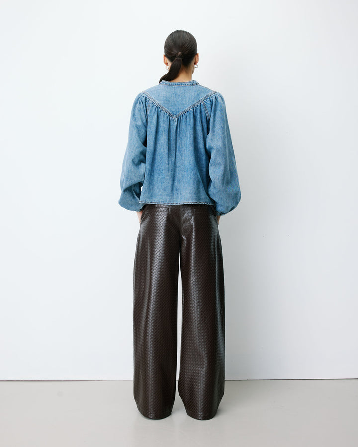 Blouse en denim évasée manches longues lightblue Anaelle