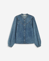 Blouse en denim évasée manches longues lightblue Anaelle