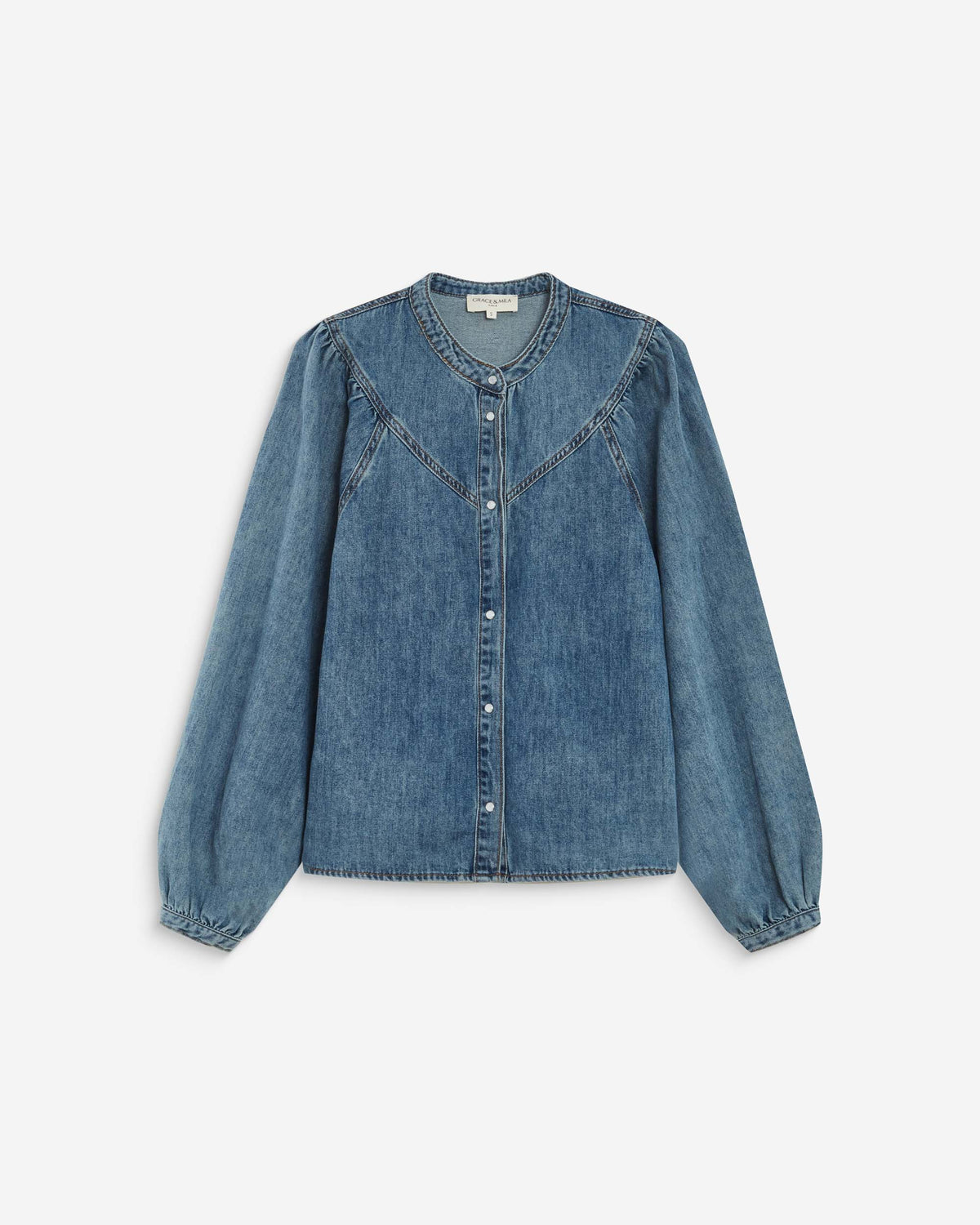 Blouse en denim évasée manches longues lightblue Anaelle