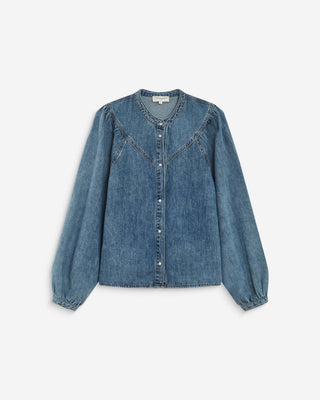 Blouse en denim évasée manches longues lightblue Anaelle