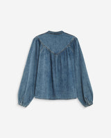 Blouse en denim évasée manches longues lightblue Anaelle