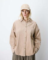 Chemise oversize en velours côtelé beige Ange
