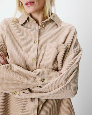 Chemise oversize en velours côtelé beige Ange