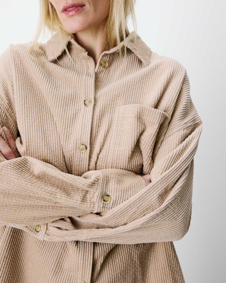 Chemise oversize en velours côtelé beige Ange