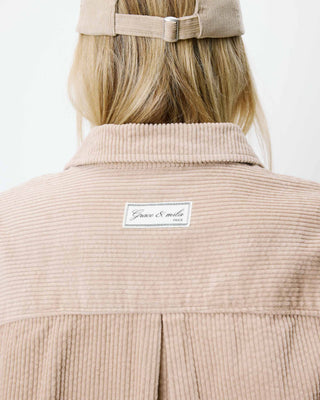 Chemise oversize en velours côtelé beige Ange